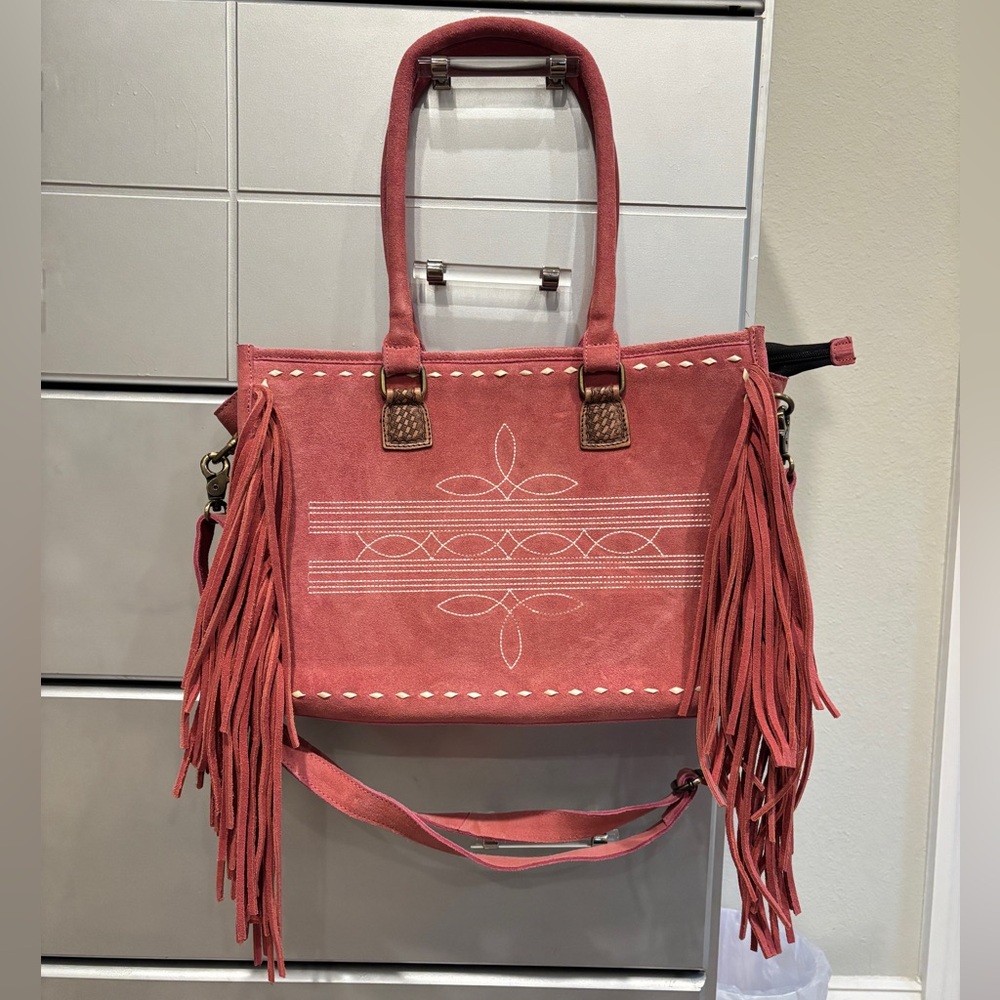 HANDMADE PINK COWHIDE LEATHER SHOULDER BAG